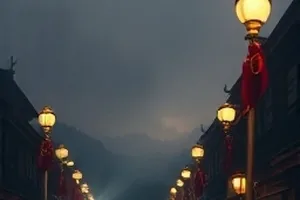 断桥灯影封面，断桥残柱旁一排暖色灯笼